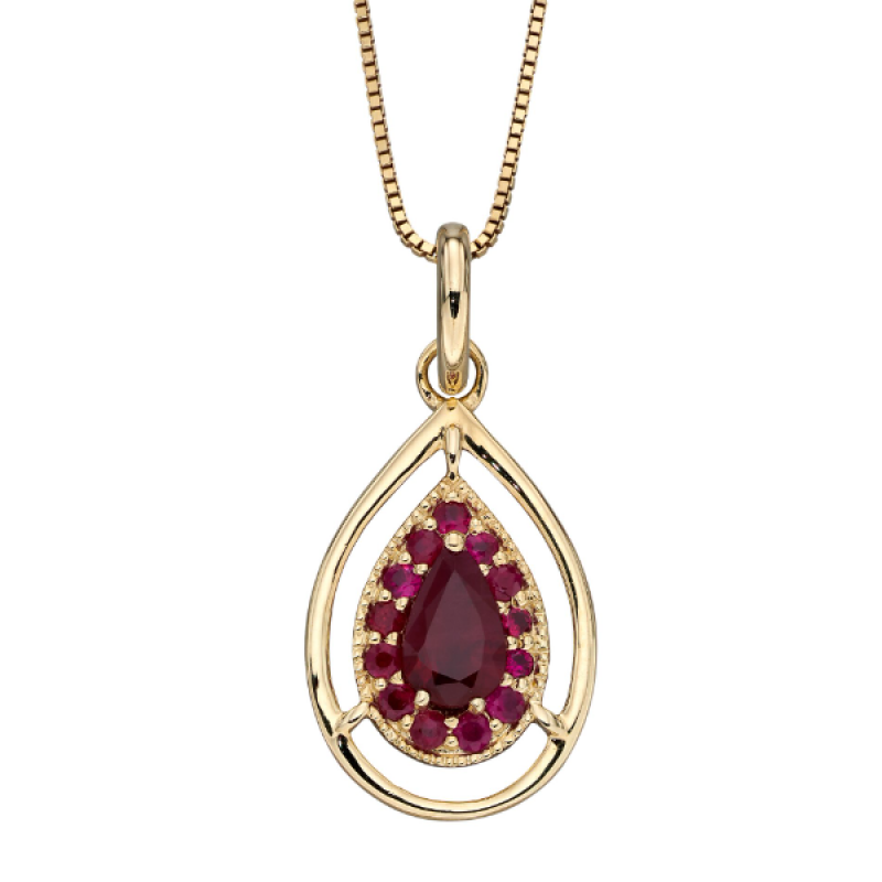 Cut Out Teardrop Pendant With Ruby In Yellow Gold 